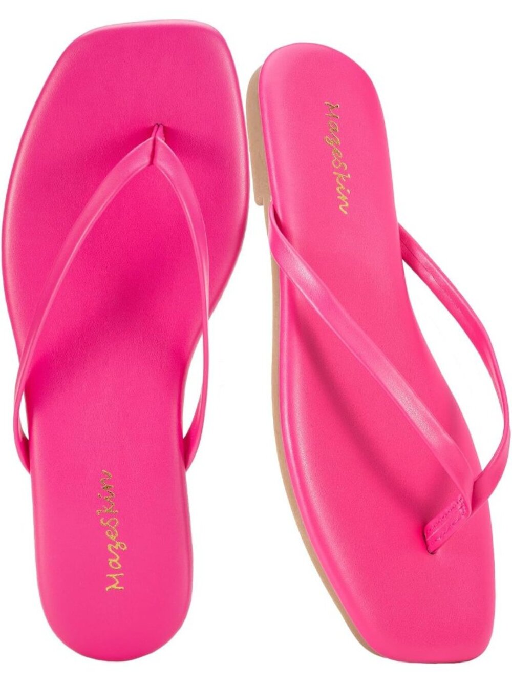 Women's Pink Cushioned Square Toe Flat Memory Foam Thong Flip Flops Sandal